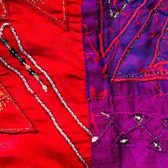 Chico's Patchwork Jacket Size 1 Silk Blend Boho Embroidered Button Front Lined - Picture 8 of 14